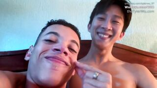 Hung Brazilian twink and Asian boy in bareback love