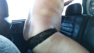 Risky dildo fucking my panties ass in public