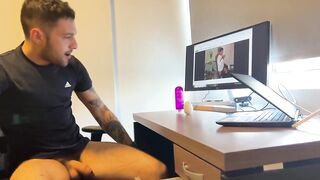 Caught jerking off and forced to suck big cock while swallowing cum