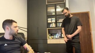 Caught jerking off and forced to suck big cock while swallowing cum