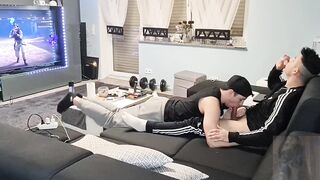 My boy sucks my cock while gaming then gobbles up my thick cum