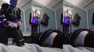 Hockey jock cums in diaper while grinding gear