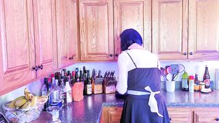 Femboy maids deepthroat slurping BIG cocks on the countertop
