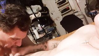 Latino Daddy gushes thick cum deep down his disabled boy’s throat