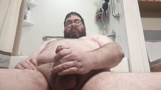 Fat bear gushes cum while trapped in cock ring edge
