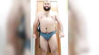 Bear wanks raw cumshot after work