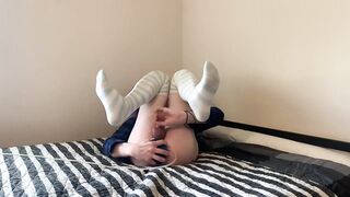 Gay twink wrecked with a huge dragon dildo wet slime
