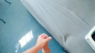Huge cumshot blasts across bed after brutal 2-day edging session