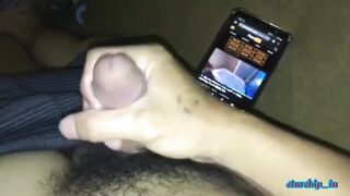 Handjob while watching Pornhub raw solo cumshot uncut jock