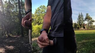 Giant cock erupts deep in the forest cumshot uncovered