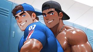 Gym hotties flex round bubble butts in gay anime hentai