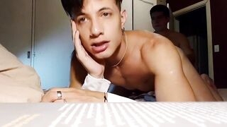 Gay masturbation on the bed raw sloppy load