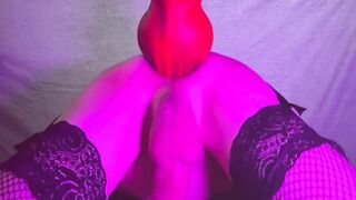Femboy gets destroyed by a huge wall mounted knotted dildo