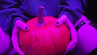 Twink wrecks pumpkin while cum drips onto screen raw solo session
