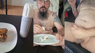 Chubby man gets whipped cream anal destroyed solo
