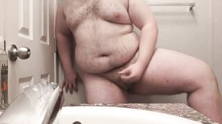 Intense solo jerk off session with chubby cub cumshot