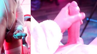 Femboy cowboy takes his big cock and ruins orgasm with milking POV