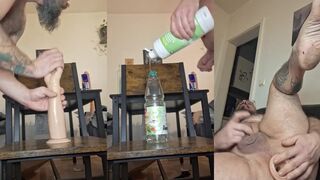Hard gay anal dildo fist stretching cock alone