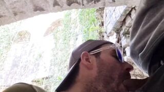 Tourist gets his big cock sucked outdoors then ruined by thick cum