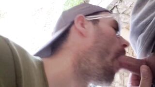 Tourist gets his big cock sucked outdoors then ruined by thick cum