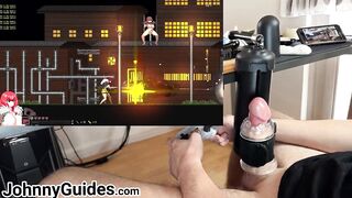 Twink whimpers as synced game makes cock cum