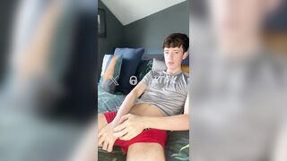 Hung twink jerks his fat uncut dick to TPK glory