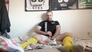 Cum inside soccer socks and cleats choked on big white cock
