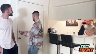 Hung jock serves up his thick cock and feet to Nick Charms and the barefoot otter
