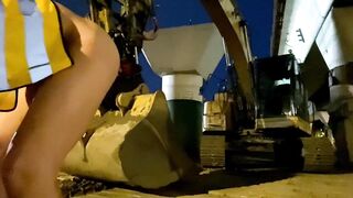 Twink gets caged then pounded hard in public at construction site with giant dildo
