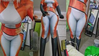 Furry Volpina Cosplay Kigurumi Jerks Off With Vibrator to Sticky Cum