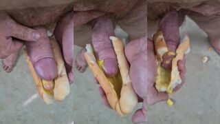 Giant cock stuffed between saucy buns dp creampie hotdog wanking gag
