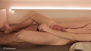 Twink Solo Anal Cums Hard Gagging on Huge Load