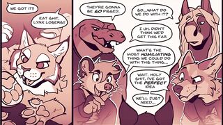 Furry femboy comic dub gagged by massive orgy