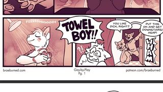 Furry femboy comic dub gagged by massive orgy