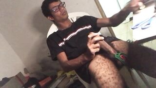 Big black cock jizz on glasses solo guy squirted