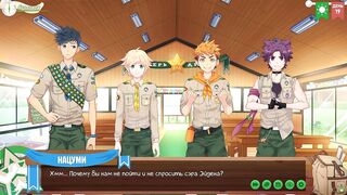 Gay twink scouts get info in anime camping hentai game with Russian voice