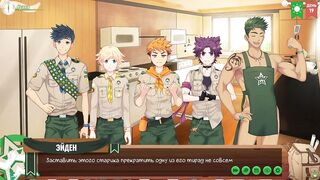 Gay twink scouts get info in anime camping hentai game with Russian voice