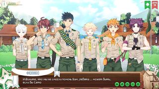 Gay twink scouts get info in anime camping hentai game with Russian voice