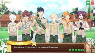 Gay twink scouts get info in anime camping hentai game with Russian voice