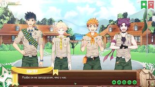 Gay twink scouts get info in anime camping hentai game with Russian voice