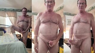Old man edge big cock jerks his throbbing daddy bear dick