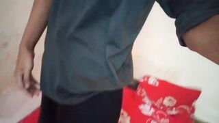 Small body flexing big dick solo cumshot jerking off