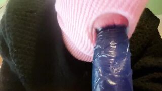 Femboy gets her ass gaped by a massive dildo while cumming hard