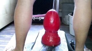 Huge dildos stretch his tight ass till he’s ruined raw