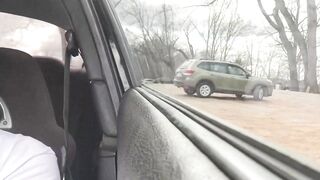 Public Car Masturbation with Intense Traffic Big White Cock Thrust