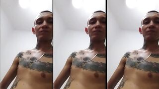 Skinny guy dances for you with his big uncut cock