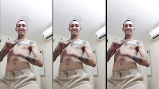 Skinny guy dances for you with his big uncut cock