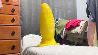 Huge XXXL corn stuffed up my tight hole while i jack off alone