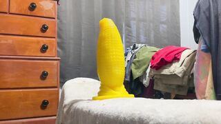 Huge XXXL corn stuffed up my tight hole while i jack off alone