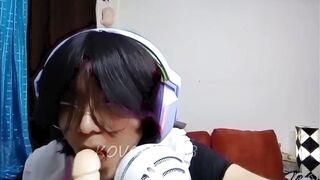 Femboy maid gets throat fucked while gaming Valorant